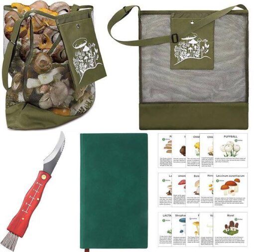 mushroom foraging kit mesh foraging bag stainless steel mushroom knife mushroom identification cards mushroom hunting tools mushroom foraging set